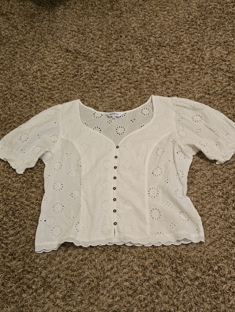Brora A New Day White Eyelet Button-Front Blouse